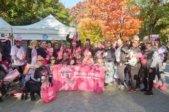 Manhattan UFT members take a group photo at the Making Strides Walk in Central Park on Oct. 20, 2024