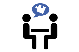 Special Education Guidance 2020-21 School Year - IEP Icon Two stick figures sitting at a table with puzzle thought bubble