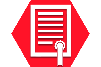 Red hexagon with seal of approval symbol