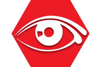 Red hexagon with outline of eye